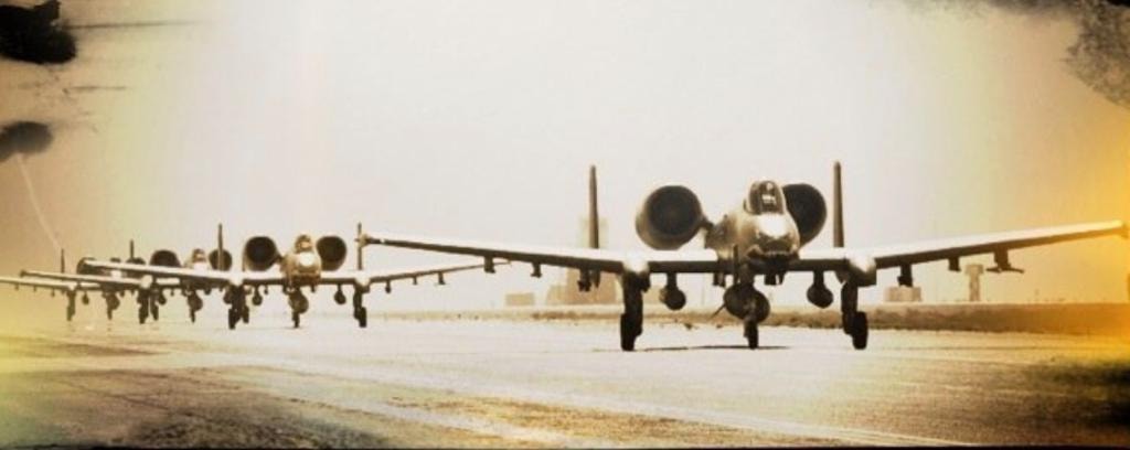 A-10 Warthog aircraft formation on the runway